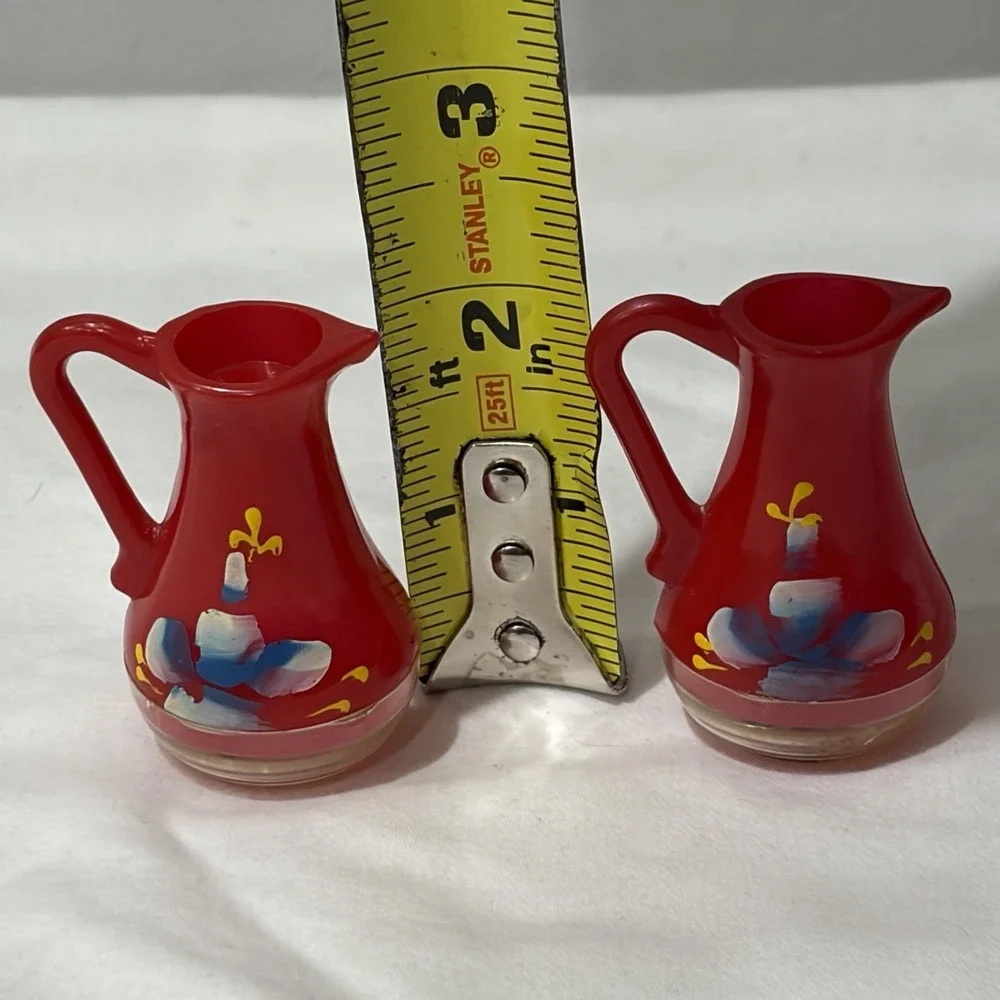 Vintage‎ Red Drink Pitchers Salt & Pepper Shakers Set Painted Kitchy 2